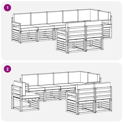 Soffgrupper 8 pcs Naturlig och Ljus Grå Massivt Akaciaträ