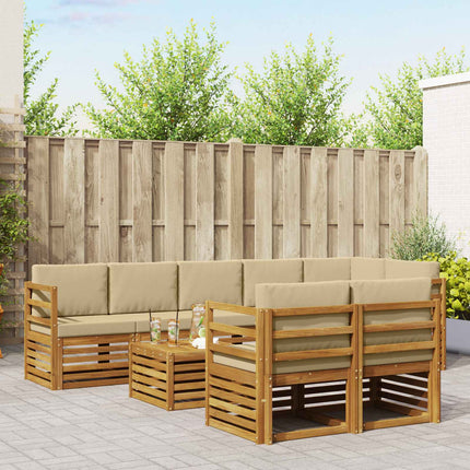 Soffgrupper 9 pcs Naturlig och Beige Massivt Akaciaträ