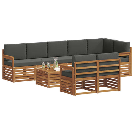 Soffgrupper 9 pcs Naturlig och Antracit Massivt Akaciaträ