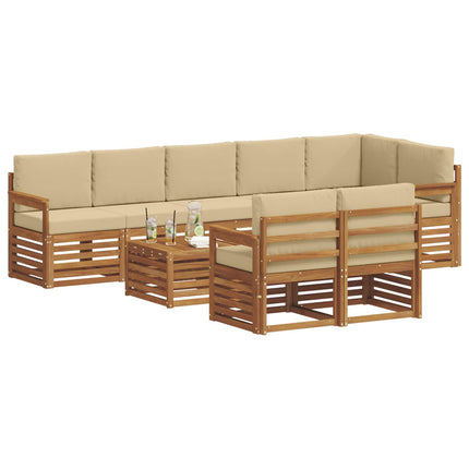 Soffgrupper 9 pcs Naturlig och Beige Massivt Akaciaträ