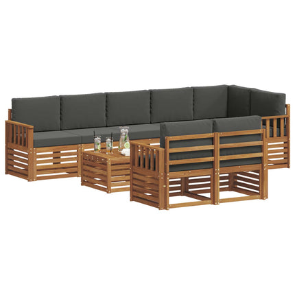 Soffgrupper 9 pcs Naturlig och Antracit Massivt Akaciaträ