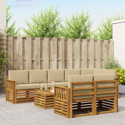 Soffgrupper 9 pcs Naturlig och Beige Massivt Akaciaträ