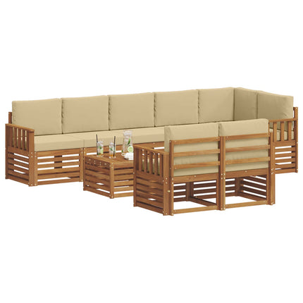 Soffgrupper 9 pcs Naturlig och Beige Massivt Akaciaträ