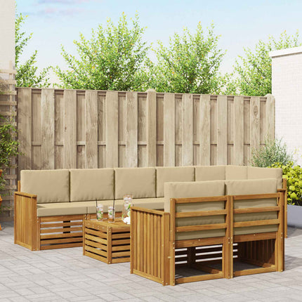 Soffgrupper 9 pcs Naturlig och Beige Massivt Akaciaträ
