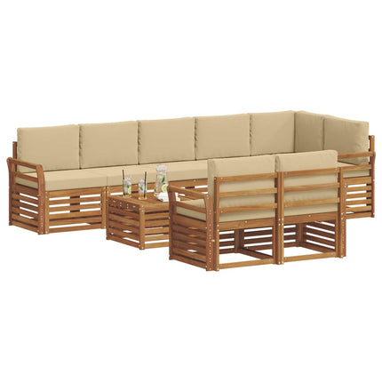 Soffgrupper 9 pcs Naturlig och Beige Massivt Akaciaträ