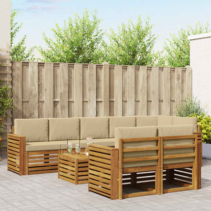 Soffgrupper 9 pcs Naturlig och Beige Massivt Akaciaträ