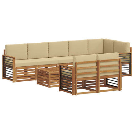 Soffgrupper 9 pcs Naturlig och Beige Massivt Akaciaträ