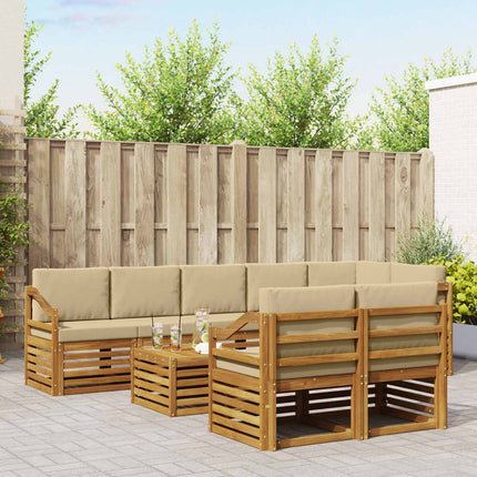 Soffgrupper 9 pcs Naturlig och Beige Massivt Akaciaträ