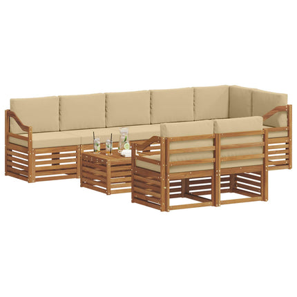 Soffgrupper 9 pcs Naturlig och Beige Massivt Akaciaträ