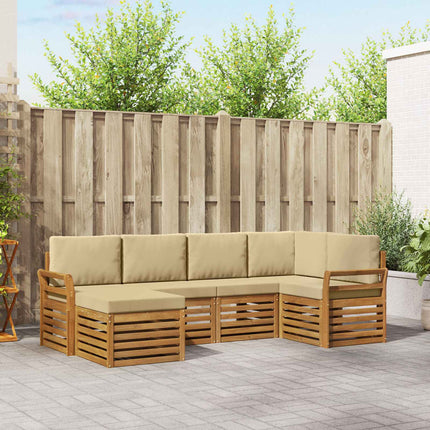 Sektionsoffgrupp 6 pcs Naturlig och Beige Massivt Akaciaträ