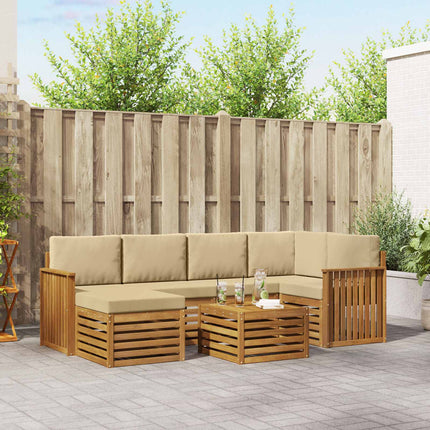 Sektionsoffgrupp 7 pcs Naturlig och Beige Massivt Akaciaträ