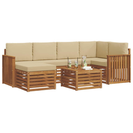 Sektionsoffgrupp 7 pcs Naturlig och Beige Massivt Akaciaträ