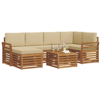 Sektionsoffgrupp 7 pcs Naturlig och Beige Massivt Akaciaträ