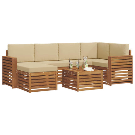Sektionsoffgrupp 7 pcs Naturlig och Beige Massivt Akaciaträ