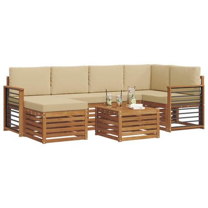 Sektionsoffgrupp 7 pcs Naturlig och Beige Massivt Akaciaträ