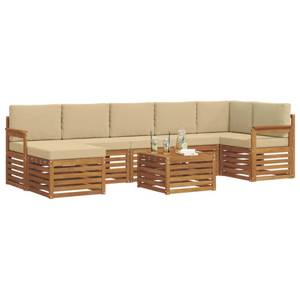 Utomhussoffset 8 pcs Naturlig och Beige Massivt Akaciaträ