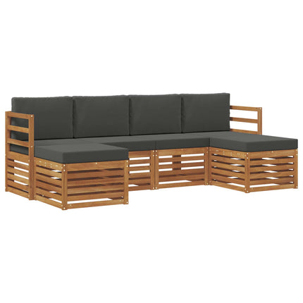 Soffgrupper 6 pcs Naturlig och Antracit Massivt Akaciaträ