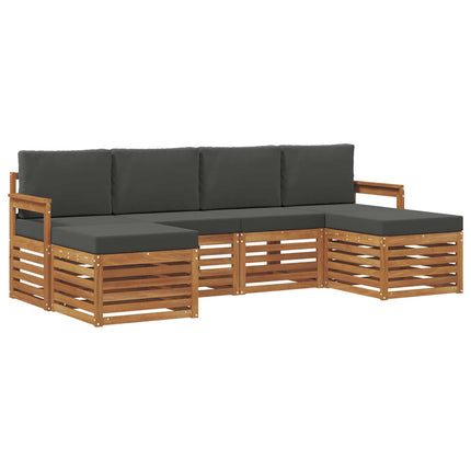 Soffgrupper 6 pcs Naturlig och Antracit Massivt Akaciaträ