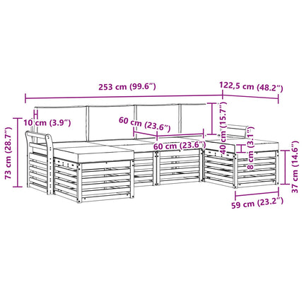 Soffgrupper 6 pcs Naturlig och Beige Massivt Akaciaträ