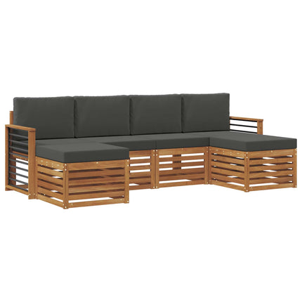Soffgrupper 6 pcs Naturlig och Antracit Massivt Akaciaträ