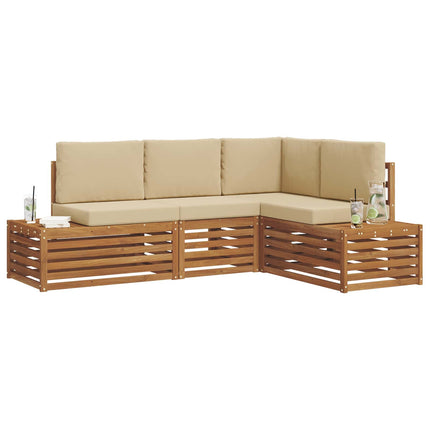 Utomhussoffset med kudde 4 Stycke Naturlig och Beige