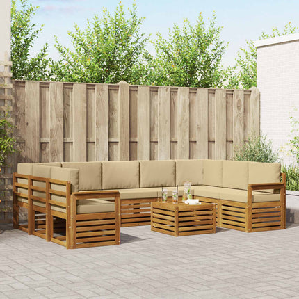 Soffgrupper 10 pcs Naturlig och Beige Massivt Akaciaträ