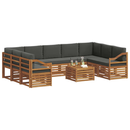 Soffgrupper 10 pcs Naturlig och Antracit Massivt Akaciaträ