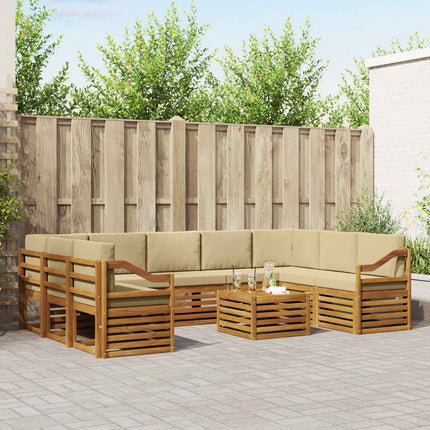 Soffgrupper 10 pcs Naturlig och Beige Massivt Akaciaträ