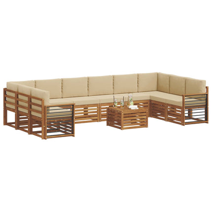 Utomhussoffset 11 pcs Naturlig och Beige Massivt Akaciaträ