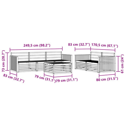 Utomhussoffset 6 pcs Naturfärg Massivt Akaciaträ