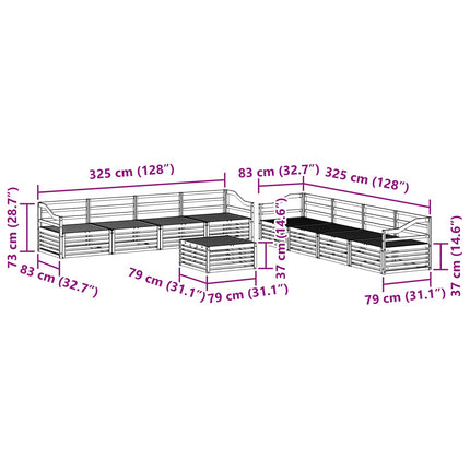 Utomhussoffset 9 pcs Naturfärg Massivt Akaciaträ