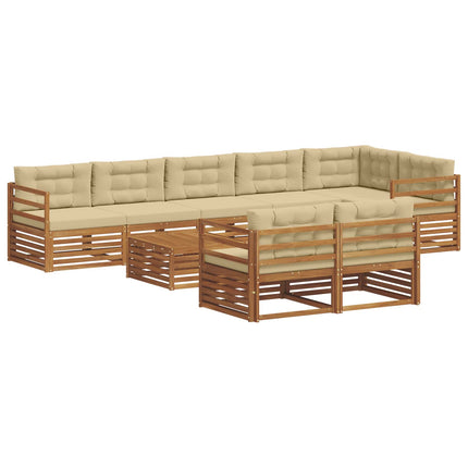 Utomhussoffset med kudde 9 pcs Naturlig och Beige