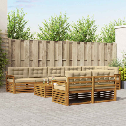 Utomhussoffset med kudde 9 pcs Naturlig och Beige