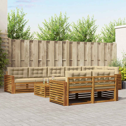 Utomhussoffset med kudde 9 pcs Naturlig och Beige