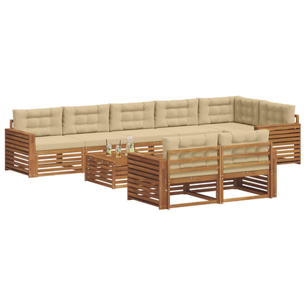Utomhussoffset med kudde 9 pcs Naturlig och Beige