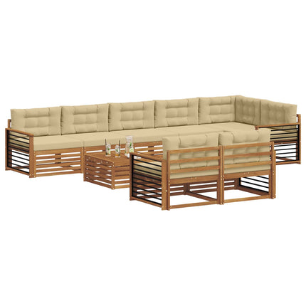 Utomhussoffset med kudde 9 pcs Naturlig och Beige