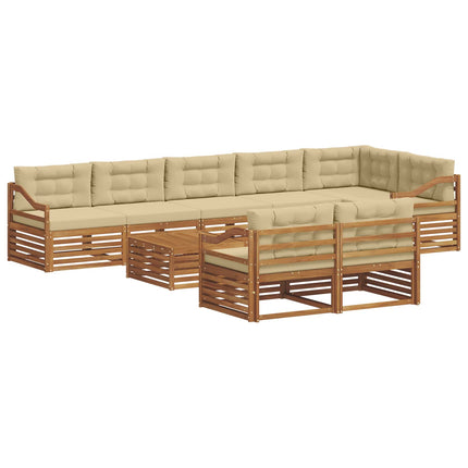Utomhussoffset med kudde 9 pcs Naturlig och Beige