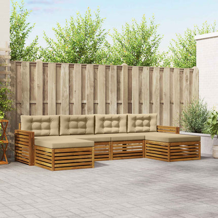 Soffgrupper 6 pcs Naturlig och Beige Massivt Akaciaträ