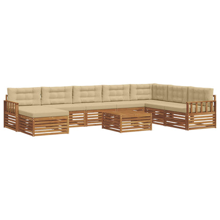 Utomhussoffset 9 pcs Naturlig och Beige Massivt Akaciaträ