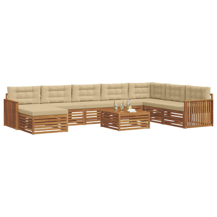 Utomhussoffset 9 pcs Naturlig och Beige Massivt Akaciaträ