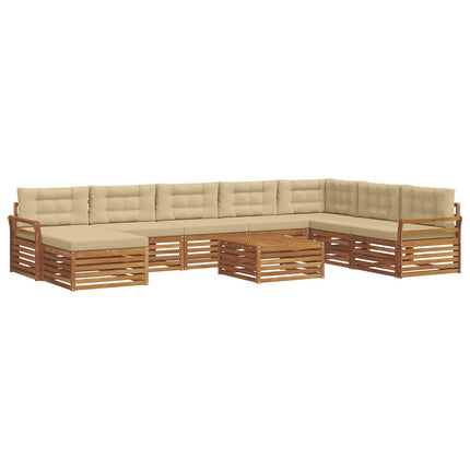 Utomhussoffset 9 pcs Naturlig och Beige Massivt Akaciaträ