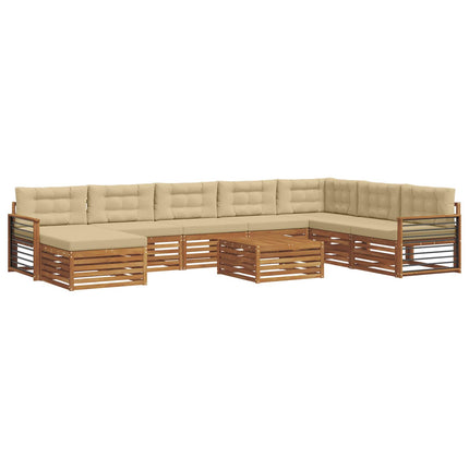 Utomhussoffset 9 pcs Naturlig och Beige Massivt Akaciaträ