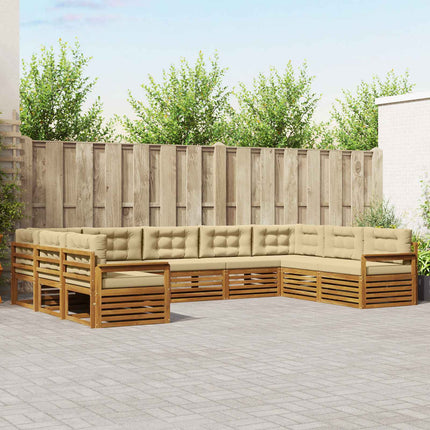 Utomhussoffset 9 pcs Naturlig och Beige Massivt Akaciaträ