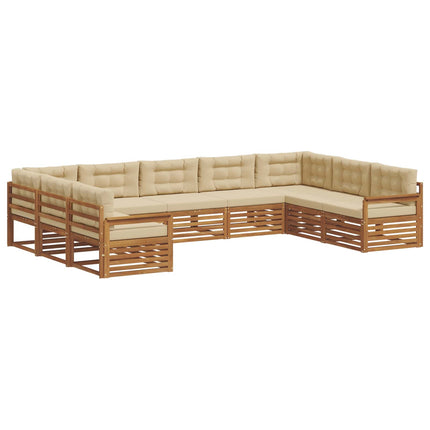 Utomhussoffset 9 st Naturlig och Beige Massivt Akaciaträ
