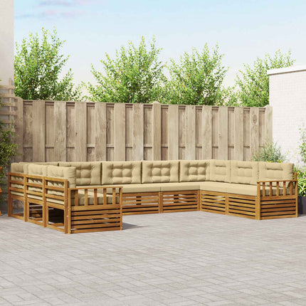 Utomhussoffset 9 pcs Naturlig och Beige Massivt Akaciaträ