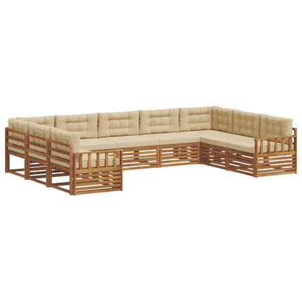 Utomhussoffset 9 st Naturlig och Beige Massivt Akaciaträ