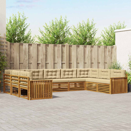 Utomhussoffset 9 pcs Naturlig och Beige Massivt Akaciaträ