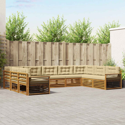 Utomhussoffset 9 pcs Naturlig och Beige Massivt Akaciaträ