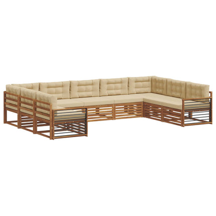 Utomhussoffset 9 st Naturlig och Beige Massivt Akaciaträ