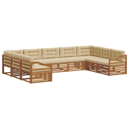 Utomhussoffset 9 st Naturlig och Beige Massivt Akaciaträ